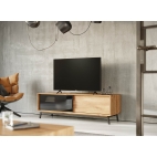 Oak TV unit with glass doors Loft