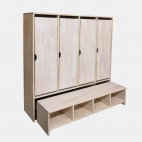 Cupboard for cloakroom with a pulling out bench
