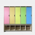 Cupboard for cloakroom with a pulling out bench