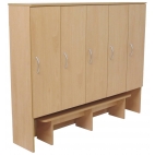Cupboard for cloakroom with a pulling out bench